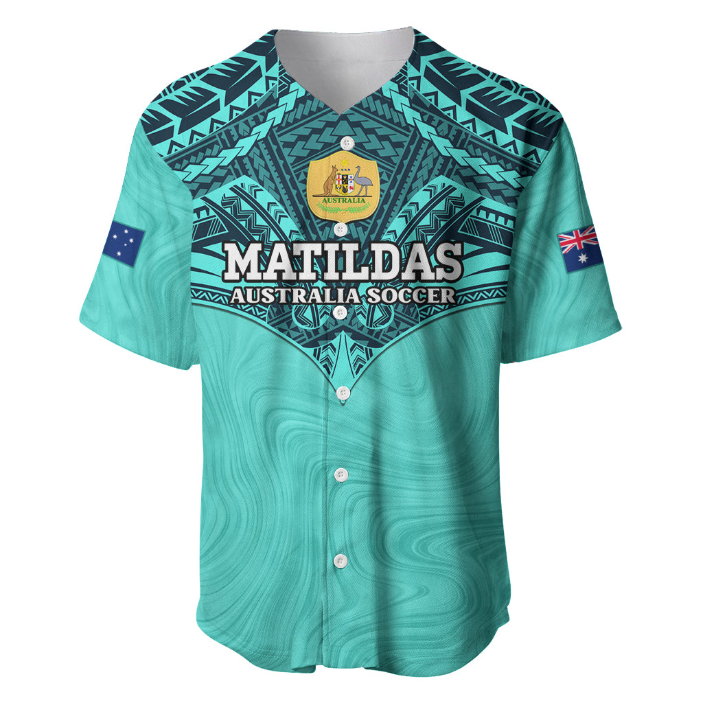 Custom Australia Matildas Baseball Jersey Polynesian Mix Turquoise Marble
