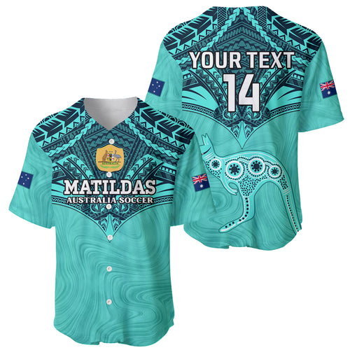 Custom Australia Matildas Baseball Jersey Polynesian Mix Turquoise Marble