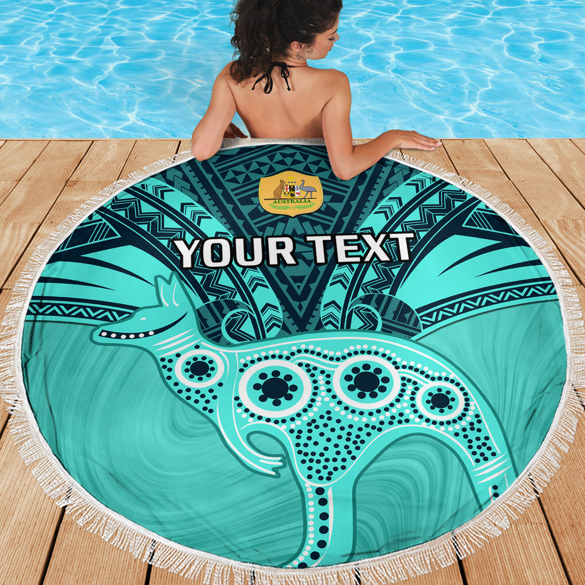 Custom Australia Matildas Beach Blanket Polynesian Mix Turquoise Marble