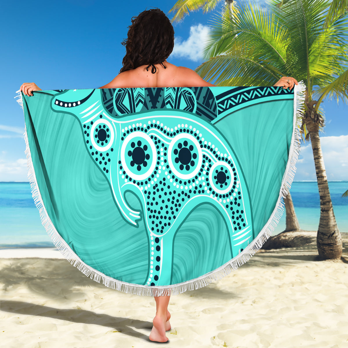 Custom Australia Matildas Beach Blanket Polynesian Mix Turquoise Marble