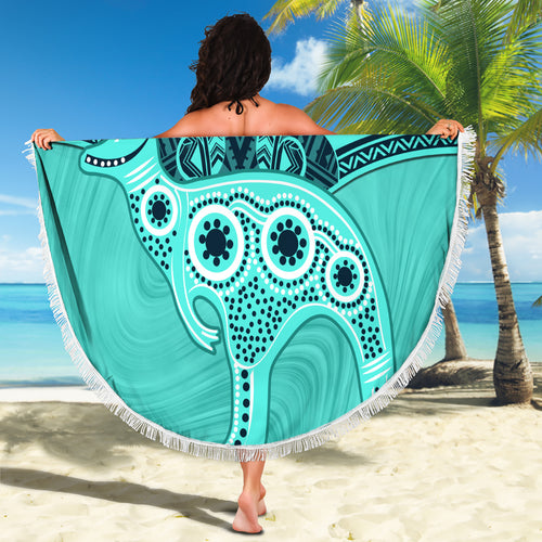 Custom Australia Matildas Beach Blanket Polynesian Mix Turquoise Marble