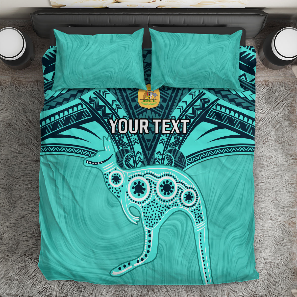 Custom Australia Matildas Bedding Set Polynesian Mix Turquoise Marble
