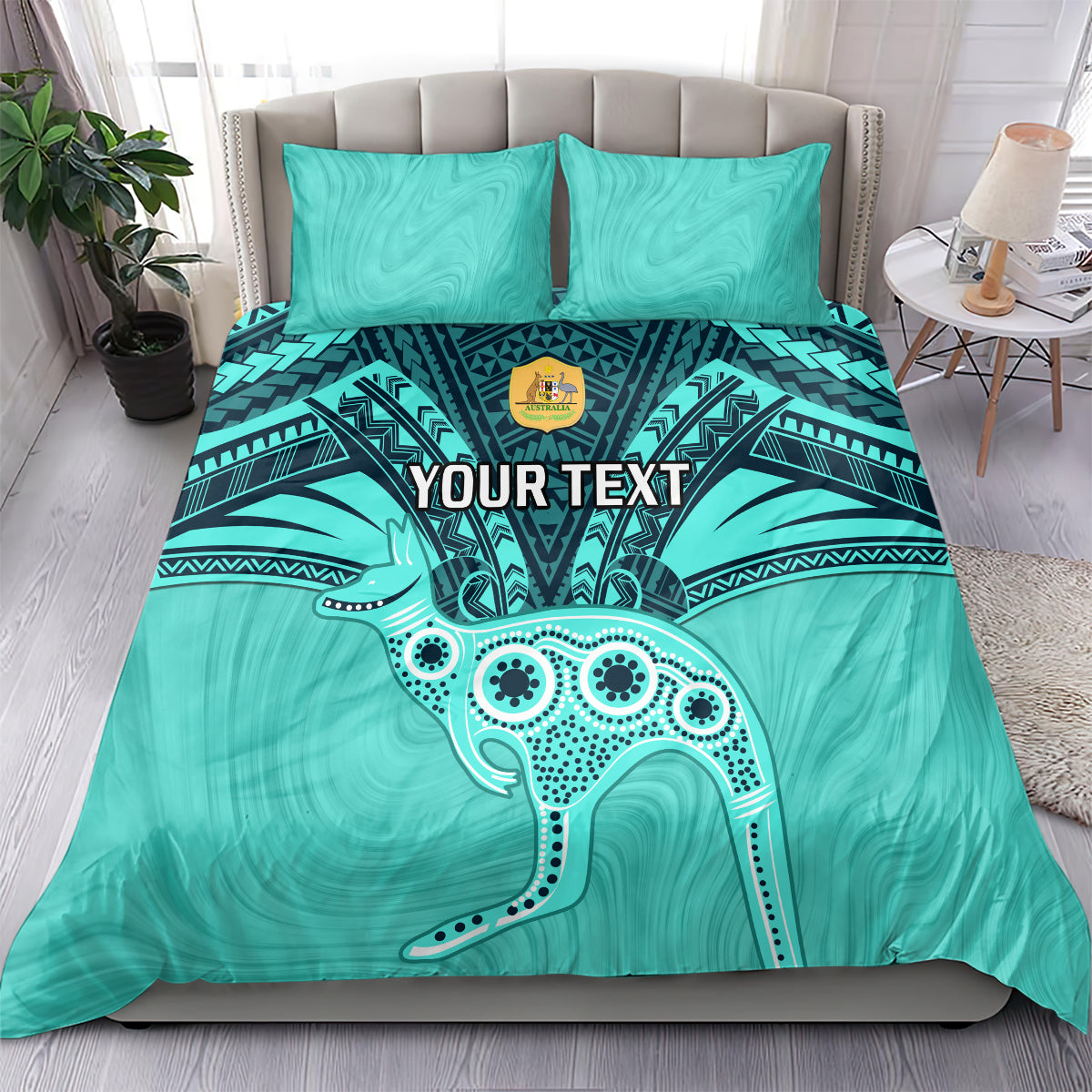 Custom Australia Matildas Bedding Set Polynesian Mix Turquoise Marble
