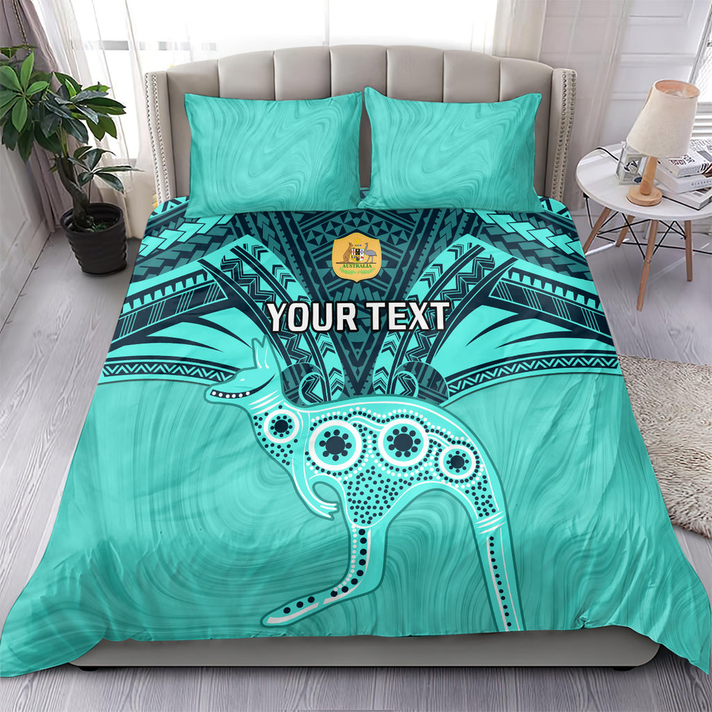 Custom Australia Matildas Bedding Set Polynesian Mix Turquoise Marble