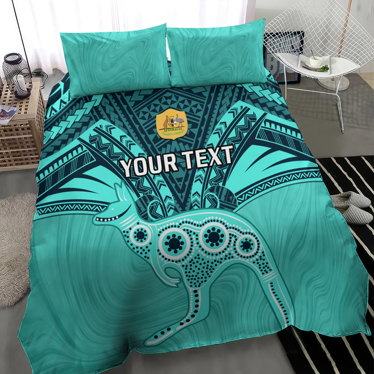 Custom Australia Matildas Bedding Set Polynesian Mix Turquoise Marble