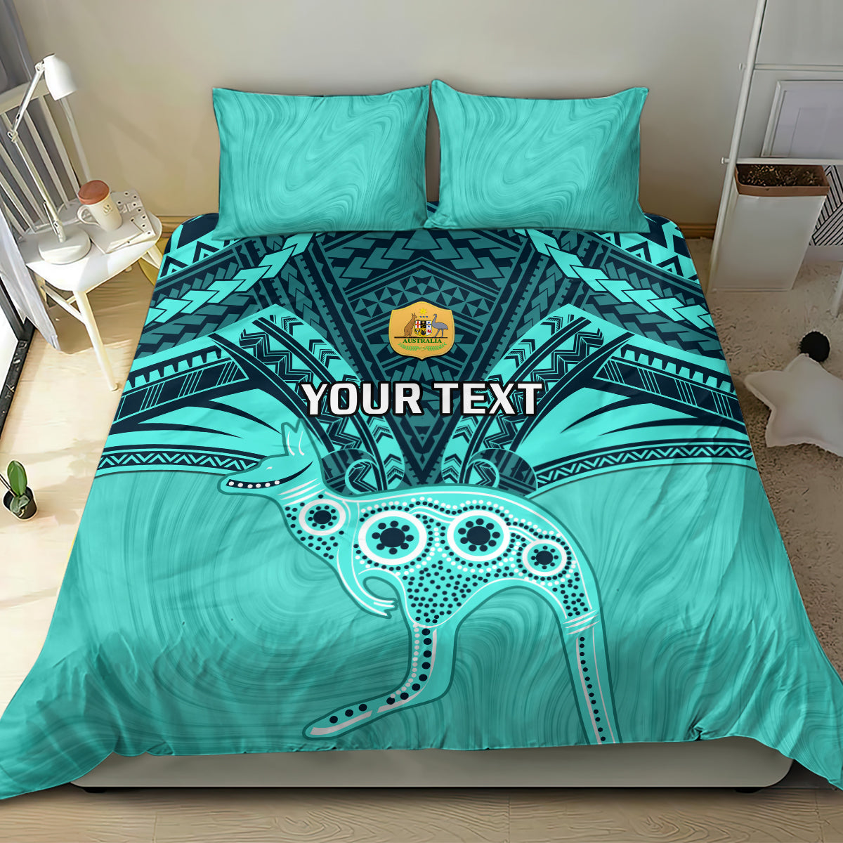 Custom Australia Matildas Bedding Set Polynesian Mix Turquoise Marble