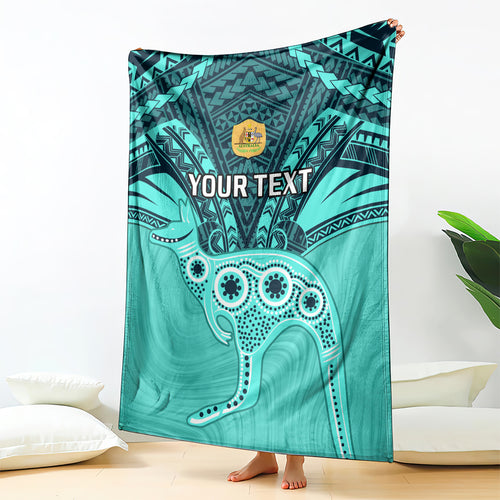 Custom Australia Matildas Blanket Polynesian Mix Turquoise Marble