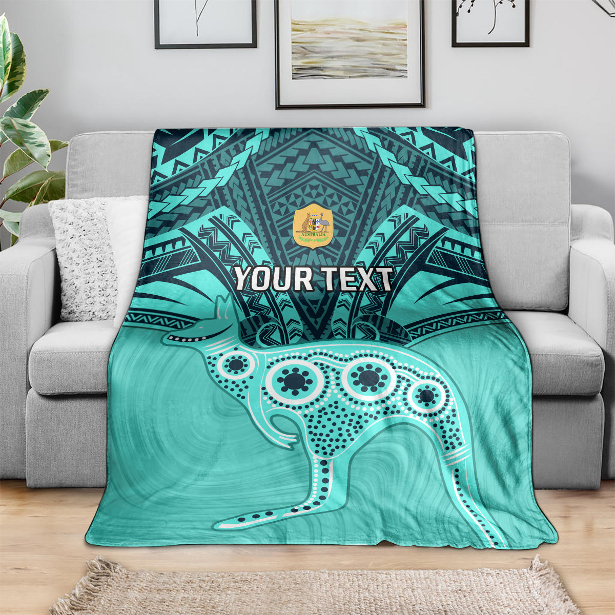 Custom Australia Matildas Blanket Polynesian Mix Turquoise Marble
