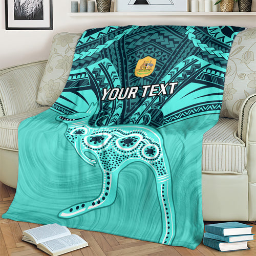 Custom Australia Matildas Blanket Polynesian Mix Turquoise Marble