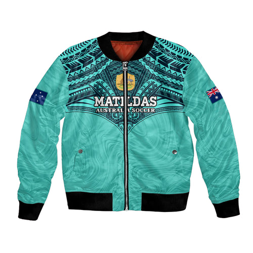 Custom Australia Matildas Bomber Jacket Polynesian Mix Turquoise Marble
