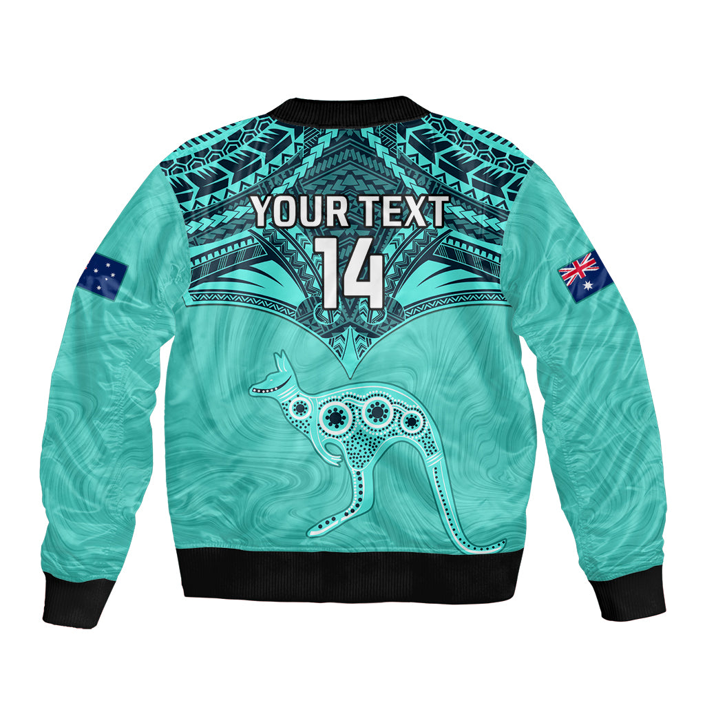 Custom Australia Matildas Bomber Jacket Polynesian Mix Turquoise Marble