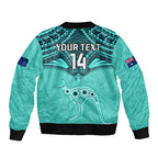 Custom Australia Matildas Bomber Jacket Polynesian Mix Turquoise Marble