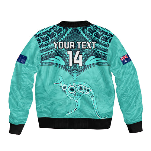 Custom Australia Matildas Bomber Jacket Polynesian Mix Turquoise Marble