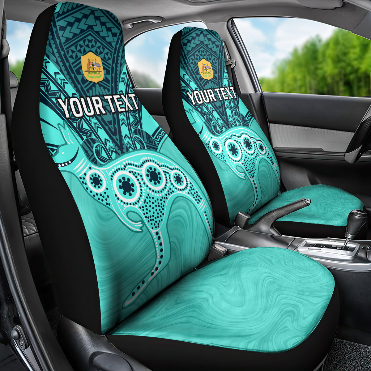 Custom Australia Matildas Car Seat Cover Polynesian Mix Turquoise Marble
