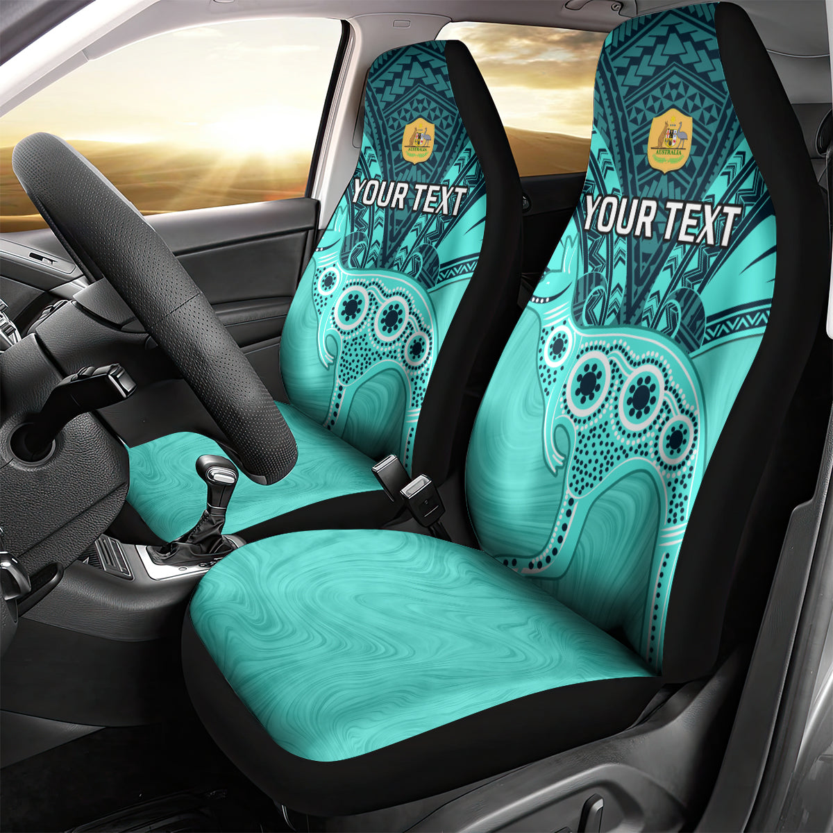 Custom Australia Matildas Car Seat Cover Polynesian Mix Turquoise Marble