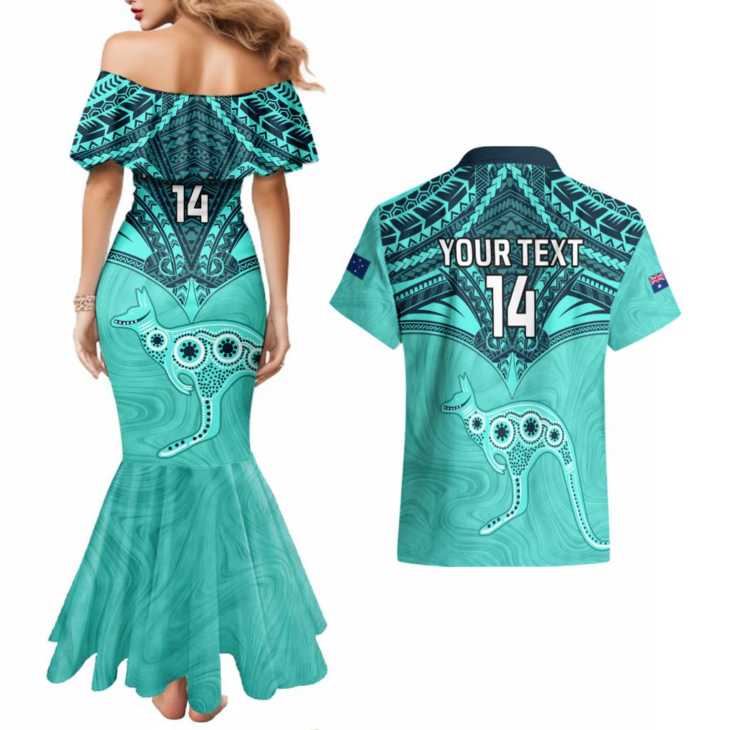 Custom Australia Matildas Couples Matching Mermaid Dress and Hawaiian Shirt Polynesian Mix Turquoise Marble
