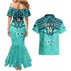 Custom Australia Matildas Couples Matching Mermaid Dress and Hawaiian Shirt Polynesian Mix Turquoise Marble