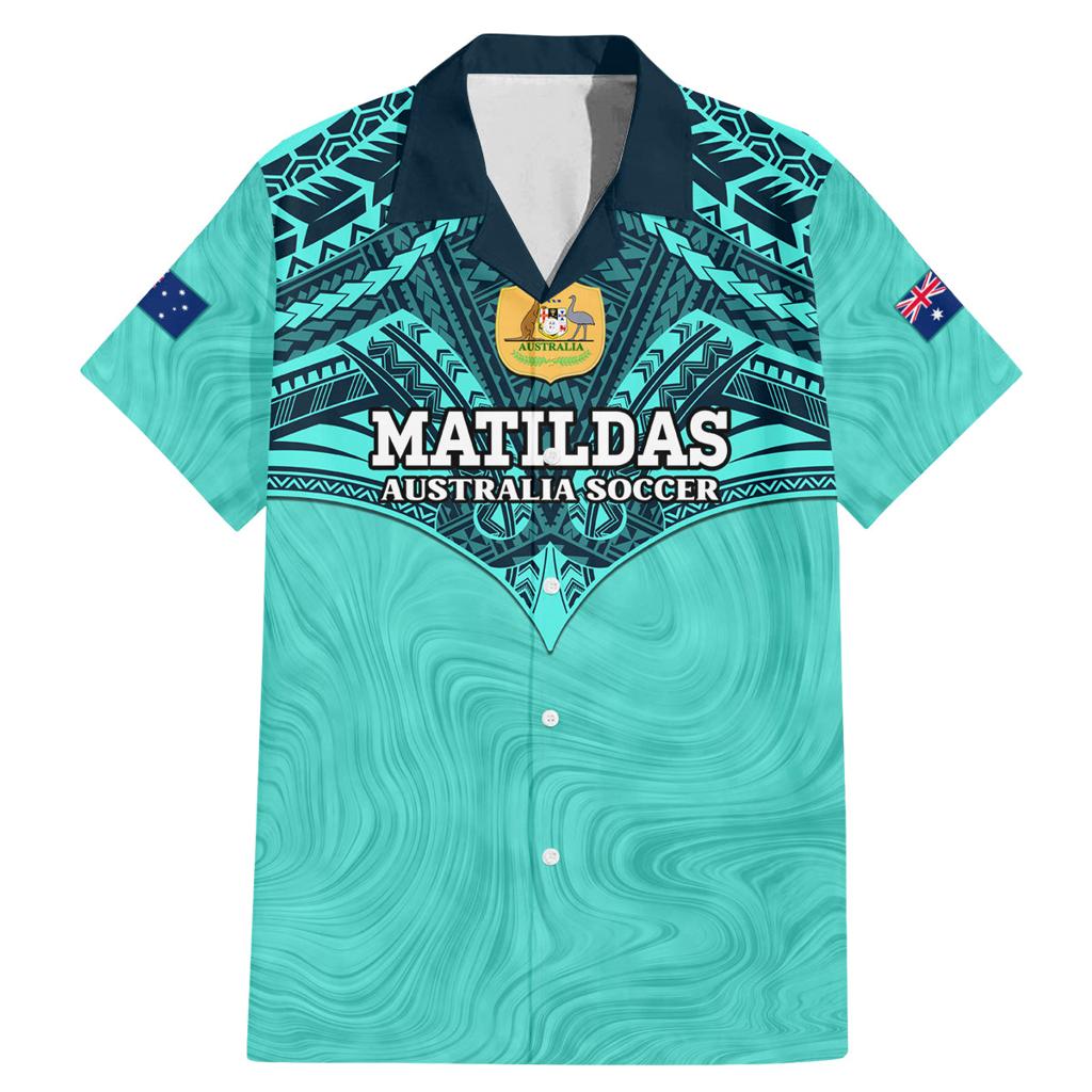 Custom Australia Matildas Family Matching Mermaid Dress and Hawaiian Shirt Polynesian Mix Turquoise Marble