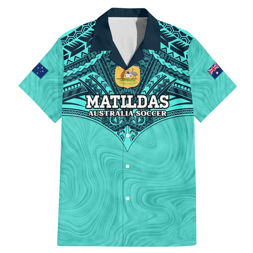 Custom Australia Matildas Family Matching Mermaid Dress and Hawaiian Shirt Polynesian Mix Turquoise Marble