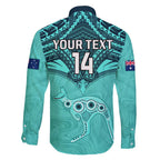 Custom Australia Matildas Family Matching Mermaid Dress and Hawaiian Shirt Polynesian Mix Turquoise Marble