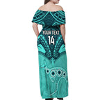 Custom Australia Matildas Family Matching Off Shoulder Maxi Dress and Hawaiian Shirt Polynesian Mix Turquoise Marble
