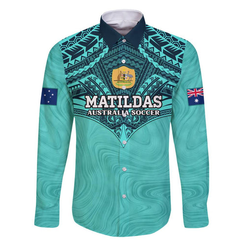 Custom Australia Matildas Family Matching Off Shoulder Short Dress and Hawaiian Shirt Polynesian Mix Turquoise Marble