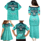 Custom Australia Matildas Family Matching Puletasi and Hawaiian Shirt Polynesian Mix Turquoise Marble