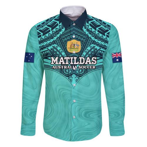 Custom Australia Matildas Family Matching Puletasi and Hawaiian Shirt Polynesian Mix Turquoise Marble