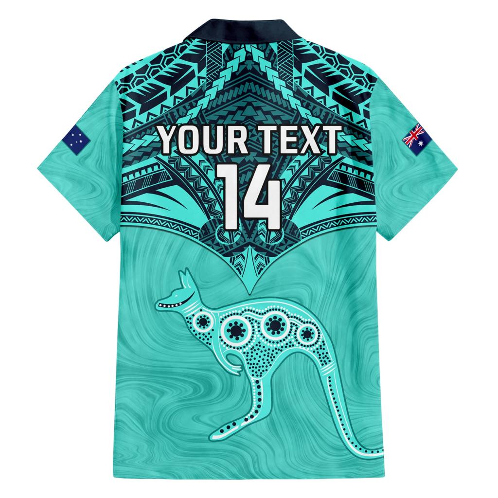Custom Australia Matildas Family Matching Short Sleeve Bodycon Dress and Hawaiian Shirt Polynesian Mix Turquoise Marble