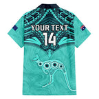 Custom Australia Matildas Family Matching Short Sleeve Bodycon Dress and Hawaiian Shirt Polynesian Mix Turquoise Marble
