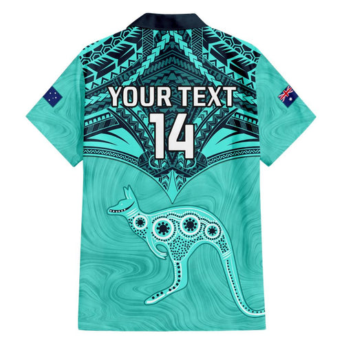 Custom Australia Matildas Family Matching Short Sleeve Bodycon Dress and Hawaiian Shirt Polynesian Mix Turquoise Marble