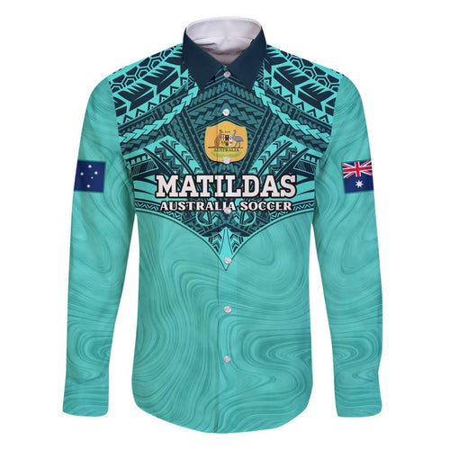 Custom Australia Matildas Family Matching Short Sleeve Bodycon Dress and Hawaiian Shirt Polynesian Mix Turquoise Marble