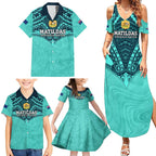Custom Australia Matildas Family Matching Summer Maxi Dress and Hawaiian Shirt Polynesian Mix Turquoise Marble