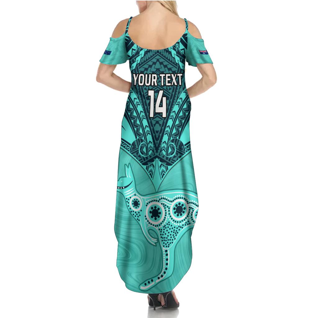 Custom Australia Matildas Family Matching Summer Maxi Dress and Hawaiian Shirt Polynesian Mix Turquoise Marble