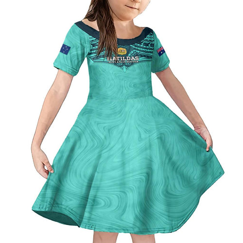 Custom Australia Matildas Family Matching Tank Maxi Dress and Hawaiian Shirt Polynesian Mix Turquoise Marble