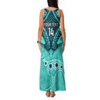 Custom Australia Matildas Family Matching Tank Maxi Dress and Hawaiian Shirt Polynesian Mix Turquoise Marble