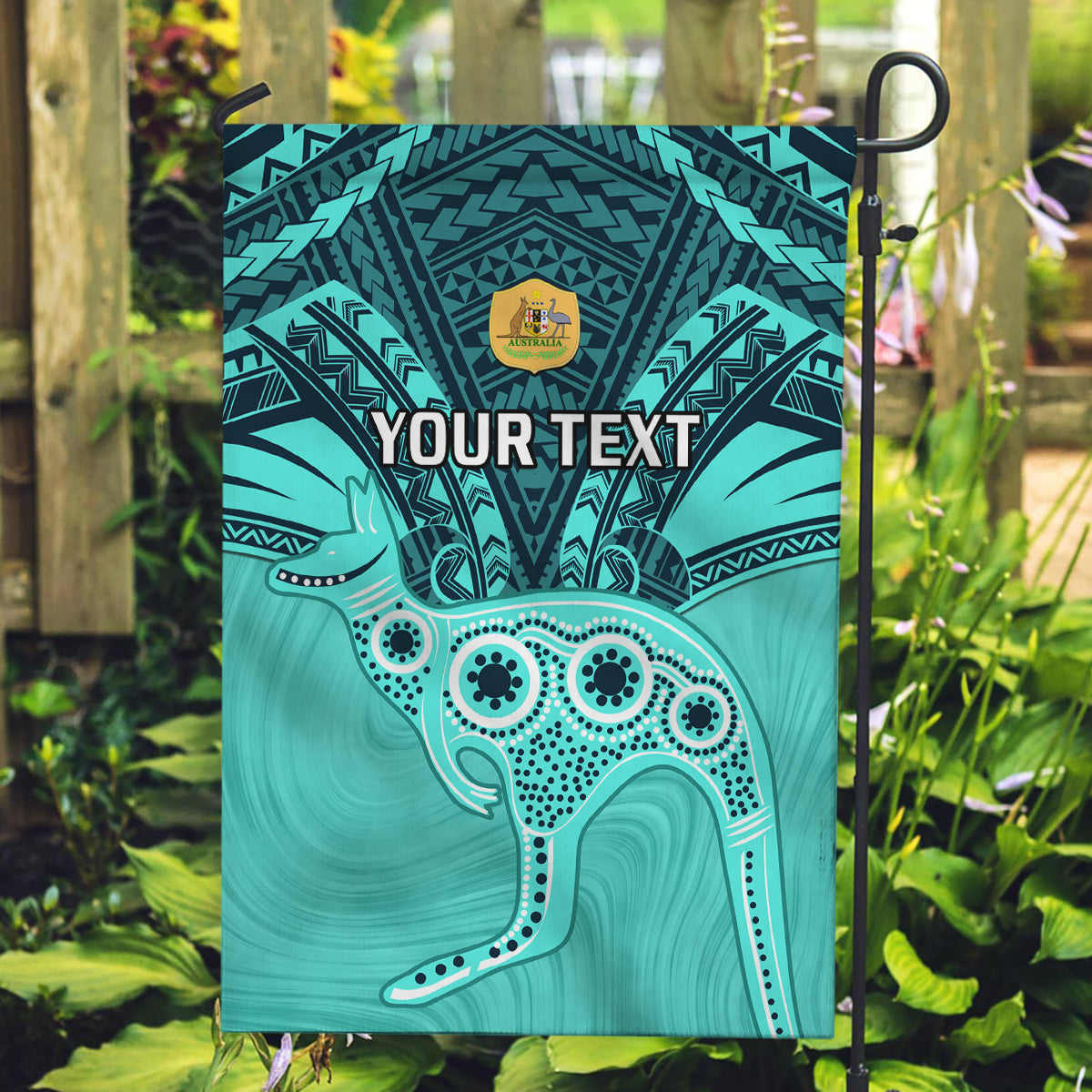 Custom Australia Matildas Garden Flag Polynesian Mix Turquoise Marble