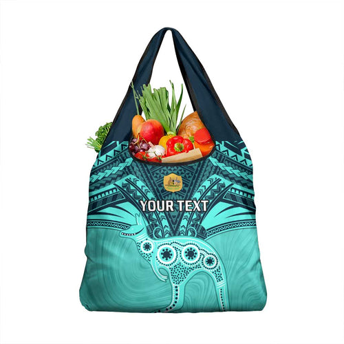 Custom Australia Matildas Grocery Bag Polynesian Mix Turquoise Marble