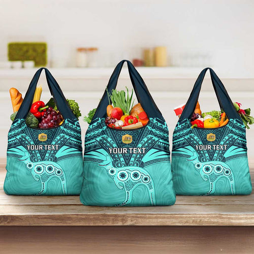 Custom Australia Matildas Grocery Bag Polynesian Mix Turquoise Marble