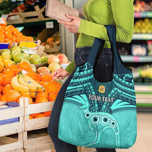 Custom Australia Matildas Grocery Bag Polynesian Mix Turquoise Marble