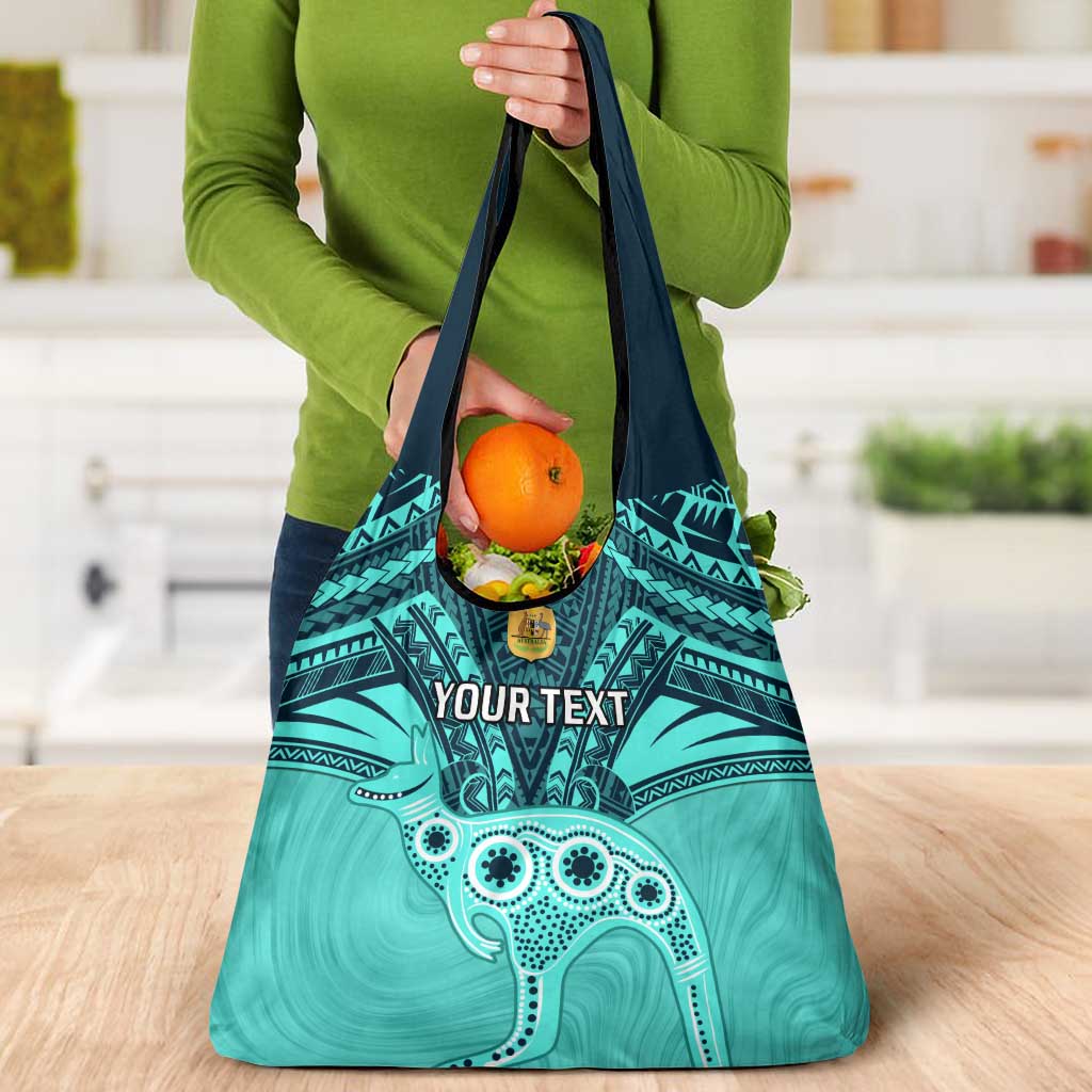 Custom Australia Matildas Grocery Bag Polynesian Mix Turquoise Marble