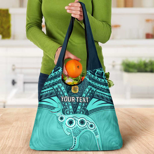 Custom Australia Matildas Grocery Bag Polynesian Mix Turquoise Marble