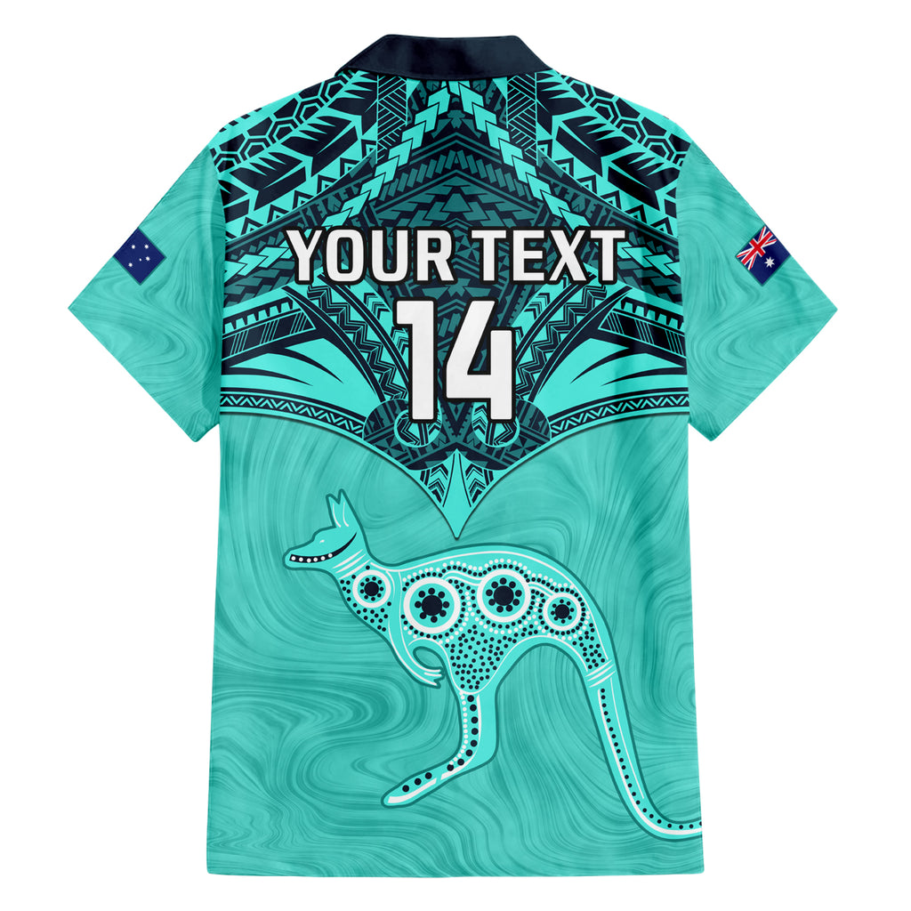 Custom Australia Matildas Hawaiian Shirt Polynesian Mix Turquoise Marble