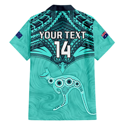Custom Australia Matildas Hawaiian Shirt Polynesian Mix Turquoise Marble