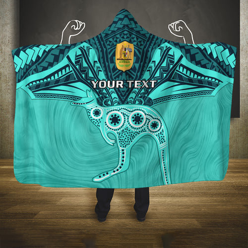 Custom Australia Matildas Hooded Blanket Polynesian Mix Turquoise Marble