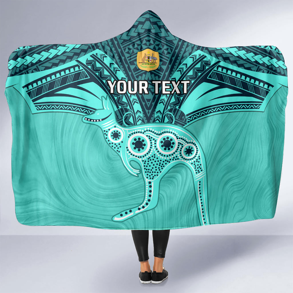 Custom Australia Matildas Hooded Blanket Polynesian Mix Turquoise Marble