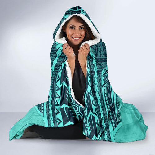 Custom Australia Matildas Hooded Blanket Polynesian Mix Turquoise Marble