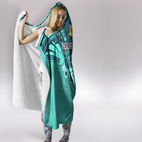 Custom Australia Matildas Hooded Blanket Polynesian Mix Turquoise Marble