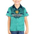 Custom Australia Matildas Kid Hawaiian Shirt Polynesian Mix Turquoise Marble