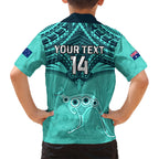 Custom Australia Matildas Kid Hawaiian Shirt Polynesian Mix Turquoise Marble